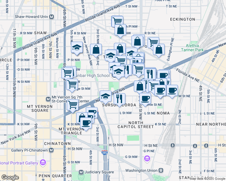 map of restaurants, bars, coffee shops, grocery stores, and more near 117 New York Avenue Northwest in Washington
