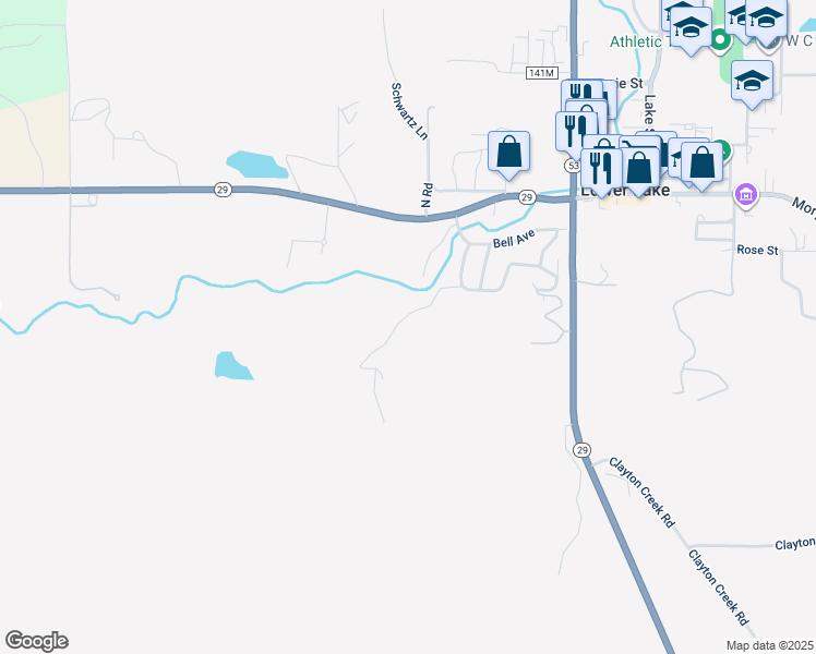 map of restaurants, bars, coffee shops, grocery stores, and more near 10157 Bell Avenue in Lower Lake