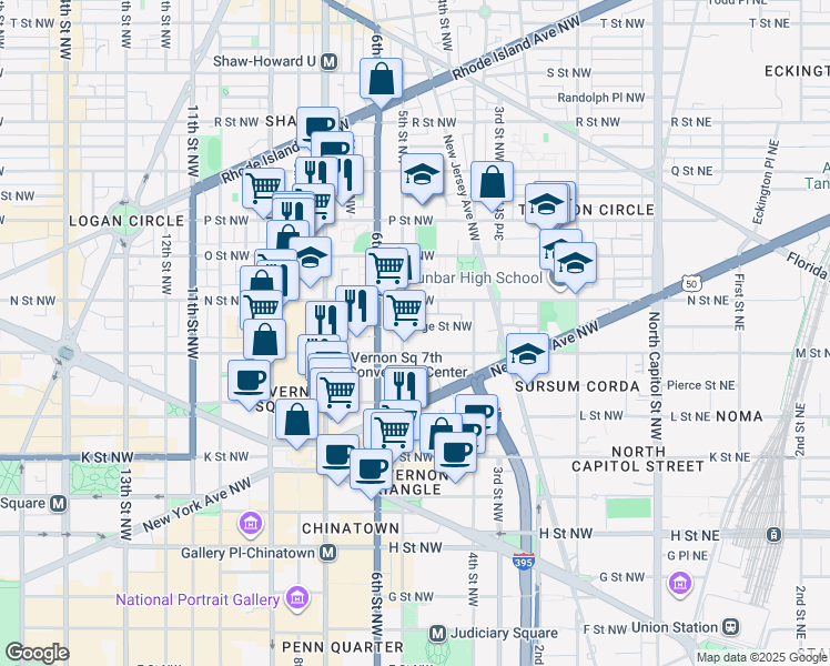 map of restaurants, bars, coffee shops, grocery stores, and more near 101 Independence Avenue Southeast in Washington