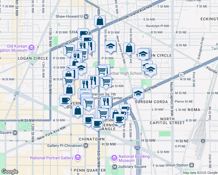 map of restaurants, bars, coffee shops, grocery stores, and more near 101 Independence Avenue Southeast in Washington