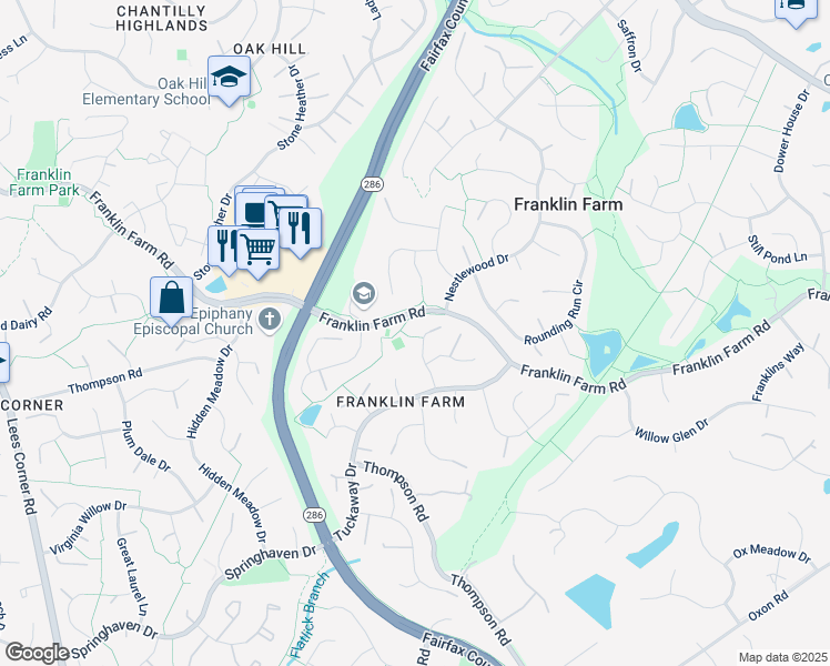 map of restaurants, bars, coffee shops, grocery stores, and more near 3284 Laneview Place in Herndon