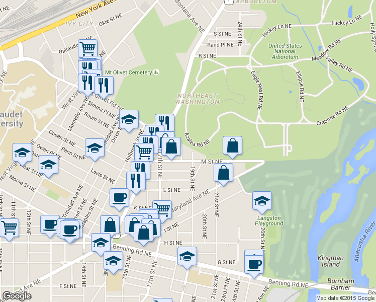 map of restaurants, bars, coffee shops, grocery stores, and more near 101 Independence Avenue Southeast in Washington
