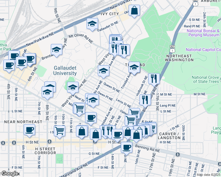 map of restaurants, bars, coffee shops, grocery stores, and more near 101 Independence Avenue Southeast in Washington