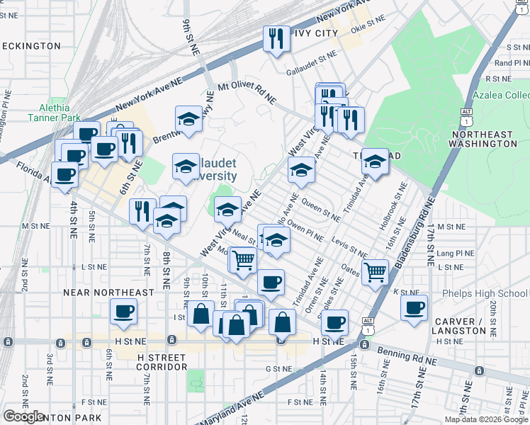 map of restaurants, bars, coffee shops, grocery stores, and more near 101 Independence Avenue Southeast in Washington