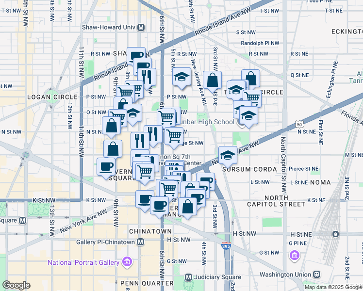 map of restaurants, bars, coffee shops, grocery stores, and more near 101 Independence Avenue Southeast in Washington