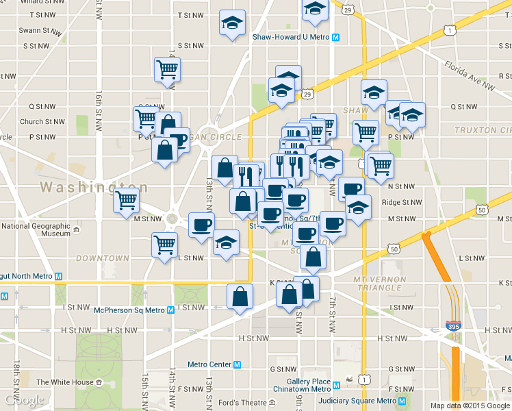 map of restaurants, bars, coffee shops, grocery stores, and more near 101 Independence Avenue Southeast in Washington