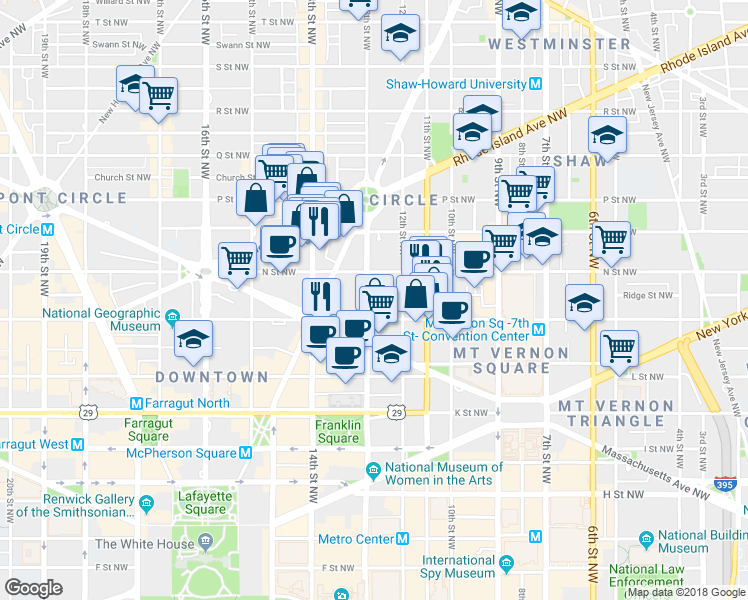 map of restaurants, bars, coffee shops, grocery stores, and more near 101 Independence Avenue Southeast in Washington