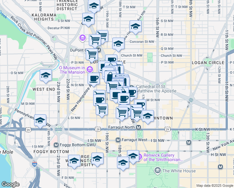 map of restaurants, bars, coffee shops, grocery stores, and more near 101 Independence Avenue Southeast in Washington