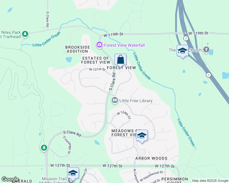 map of restaurants, bars, coffee shops, grocery stores, and more near 12226 South Sunray Drive in Olathe