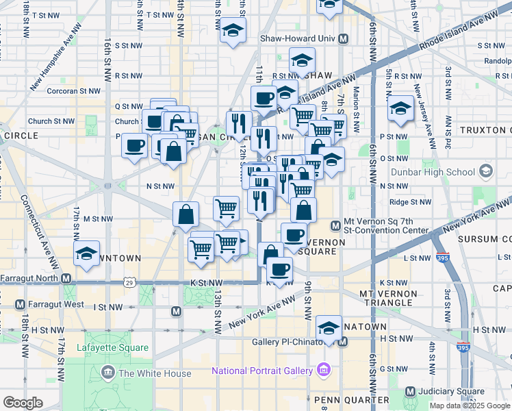 map of restaurants, bars, coffee shops, grocery stores, and more near 101 Independence Avenue Southeast in Washington