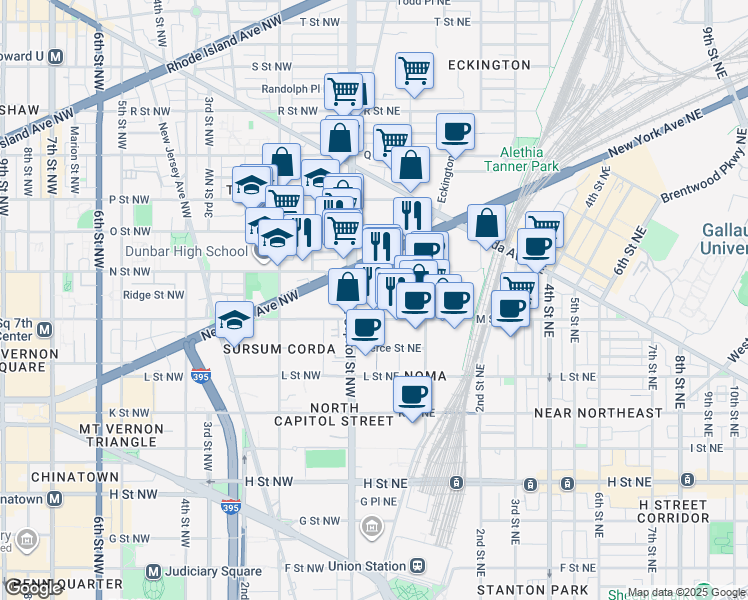 map of restaurants, bars, coffee shops, grocery stores, and more near 101 Independence Avenue Southeast in Washington