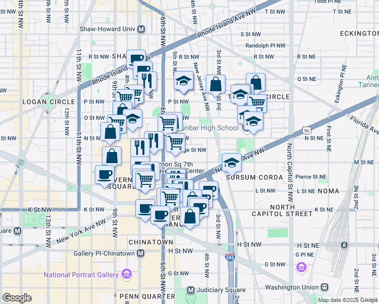 map of restaurants, bars, coffee shops, grocery stores, and more near 446 Ridge Street Northwest in Washington