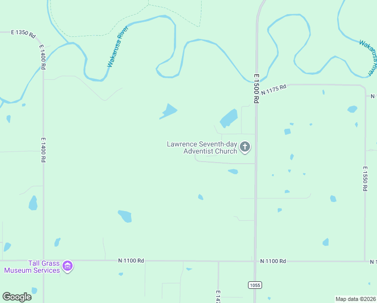 map of restaurants, bars, coffee shops, grocery stores, and more near 1145 East 1500 Road in Lawrence