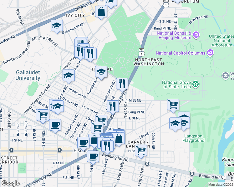 map of restaurants, bars, coffee shops, grocery stores, and more near 101 Independence Avenue Southeast in Washington