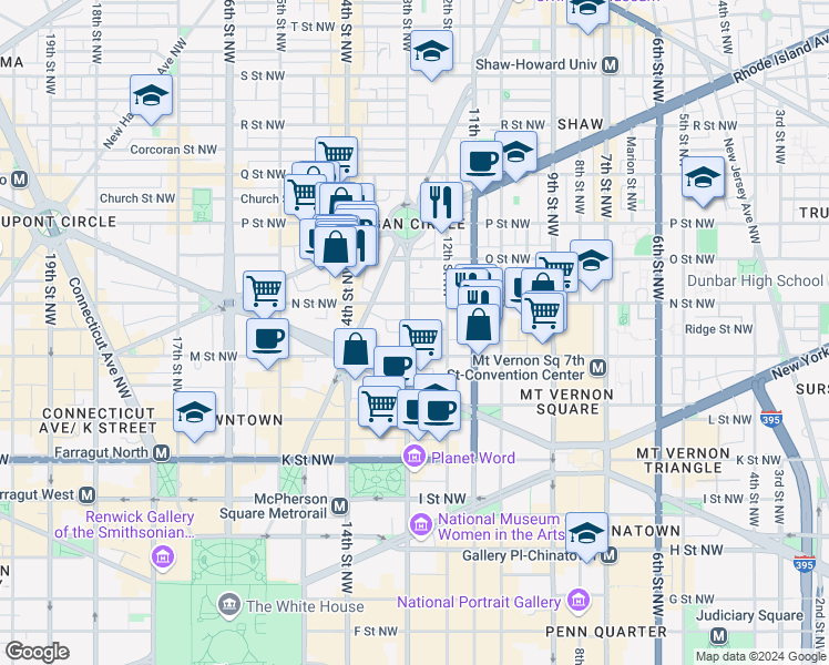 map of restaurants, bars, coffee shops, grocery stores, and more near 1211 13th Street Northwest in Washington