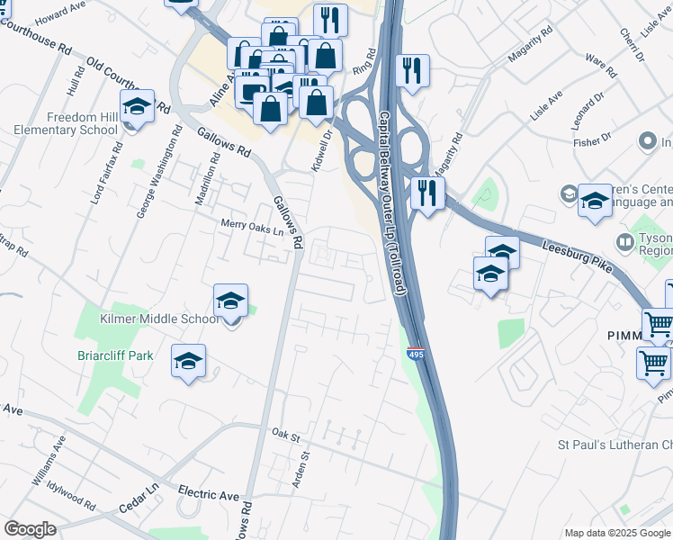 map of restaurants, bars, coffee shops, grocery stores, and more near 8028 Reserve Way in Vienna