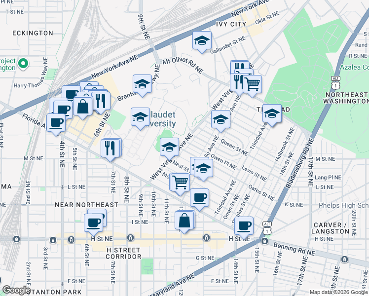 map of restaurants, bars, coffee shops, grocery stores, and more near 101 Independence Avenue Southeast in Washington