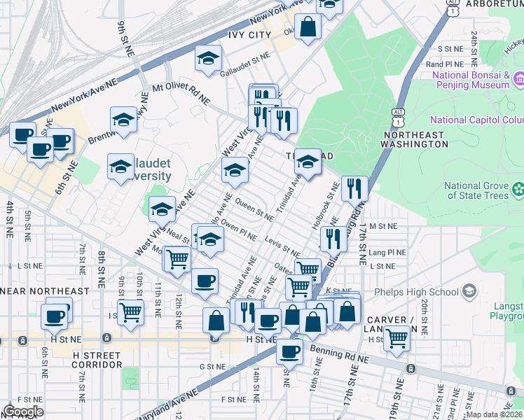 map of restaurants, bars, coffee shops, grocery stores, and more near 101 Independence Avenue Southeast in Washington