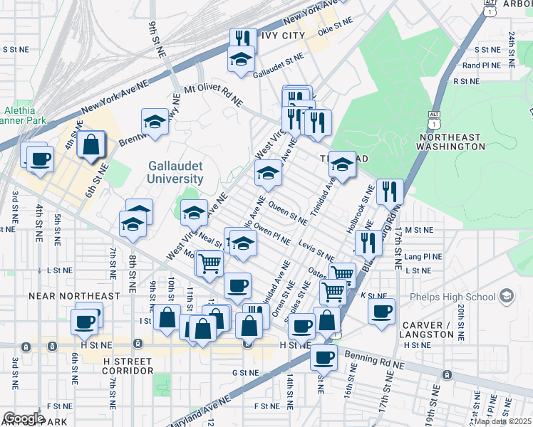 map of restaurants, bars, coffee shops, grocery stores, and more near 101 Independence Avenue Southeast in Washington
