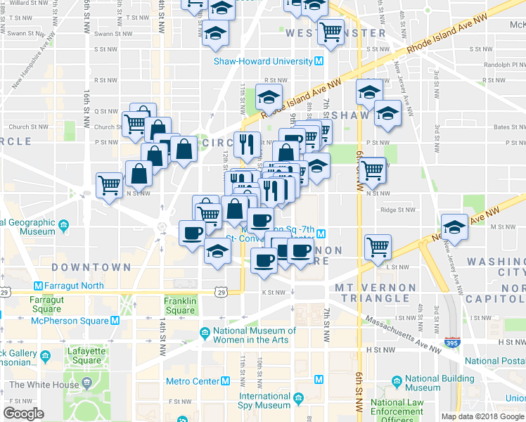 map of restaurants, bars, coffee shops, grocery stores, and more near 101 Independence Avenue Southeast in Washington