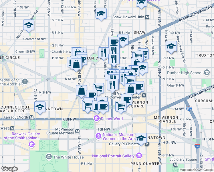 map of restaurants, bars, coffee shops, grocery stores, and more near 101 Independence Avenue Southeast in Washington