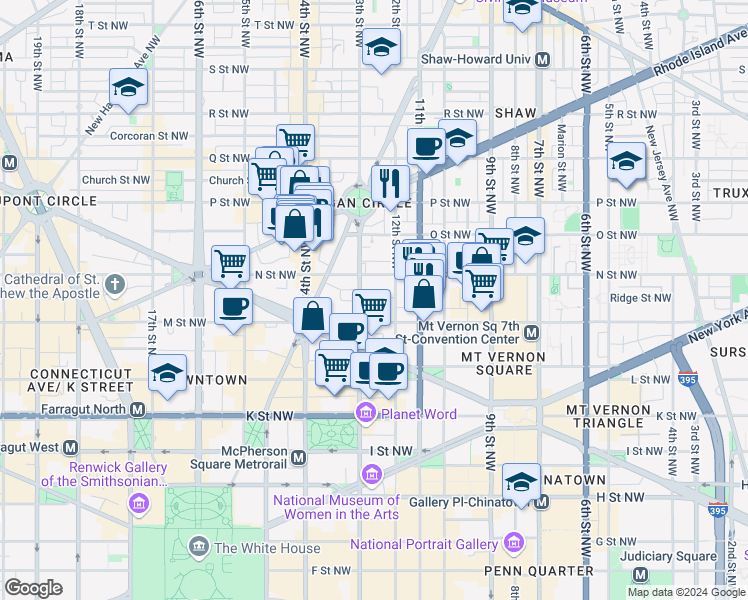 map of restaurants, bars, coffee shops, grocery stores, and more near 101 Independence Avenue Southeast in Washington
