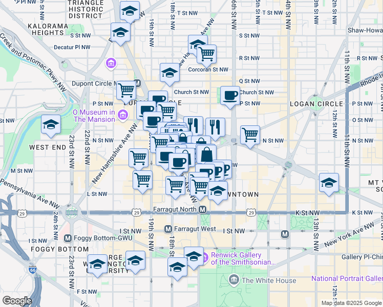 map of restaurants, bars, coffee shops, grocery stores, and more near 101 Independence Avenue Southeast in Washington