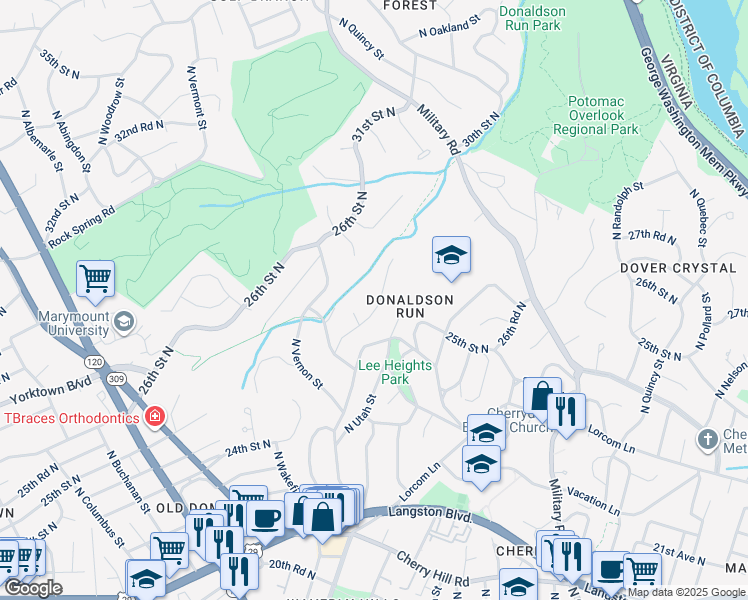map of restaurants, bars, coffee shops, grocery stores, and more near 2622 North Upshur Street in Arlington