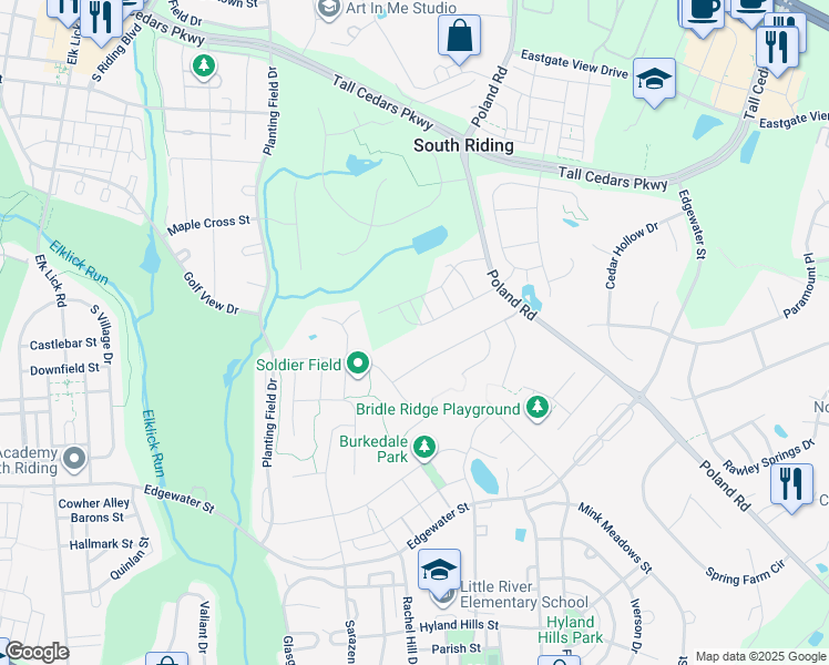 map of restaurants, bars, coffee shops, grocery stores, and more near 43441 Bettys Farm Drive in South Riding