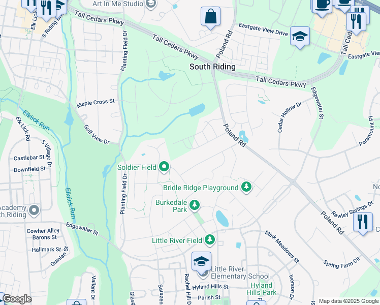 map of restaurants, bars, coffee shops, grocery stores, and more near 43441 Bettys Farm Drive in South Riding