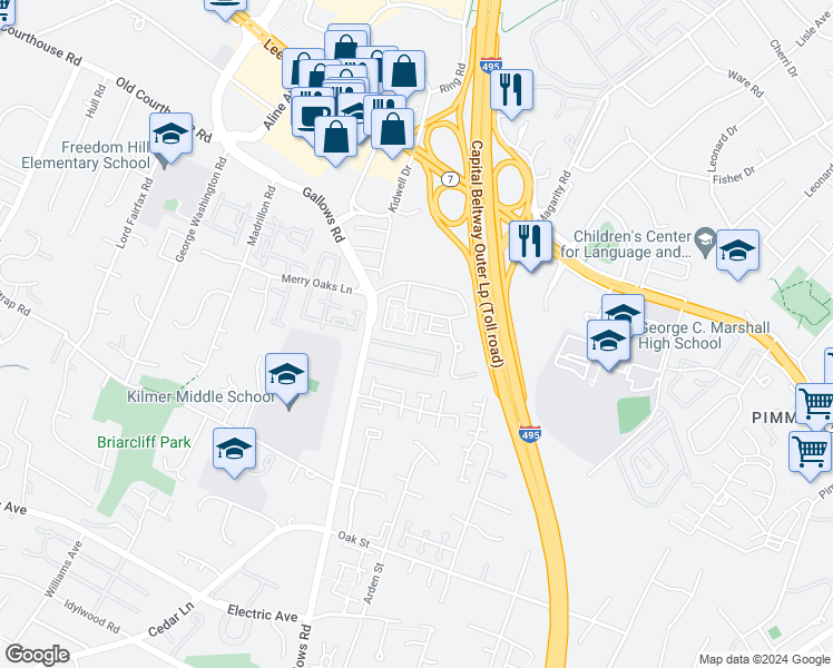 map of restaurants, bars, coffee shops, grocery stores, and more near 8030 Reserve Way in Vienna