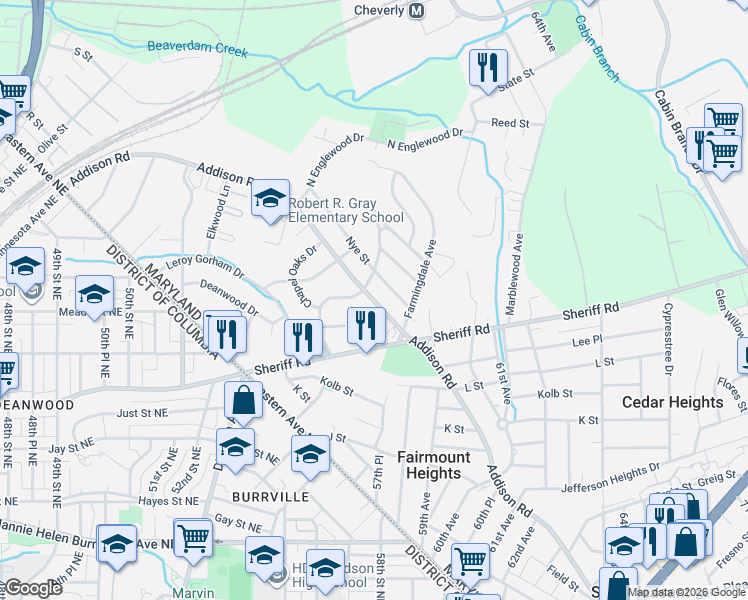 map of restaurants, bars, coffee shops, grocery stores, and more near 101 Independence Avenue Southeast in Washington