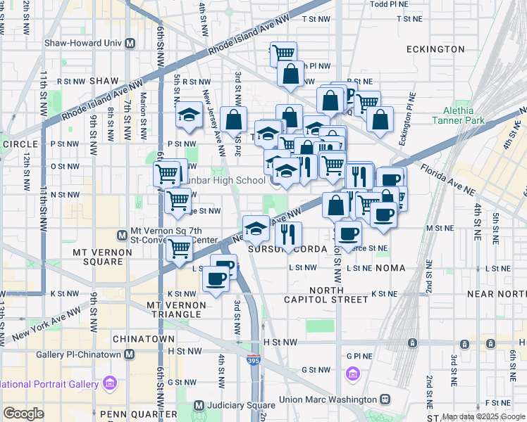 map of restaurants, bars, coffee shops, grocery stores, and more near Kirby Street Northwest in Washington