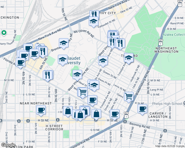 map of restaurants, bars, coffee shops, grocery stores, and more near 101 Independence Avenue Southeast in Washington
