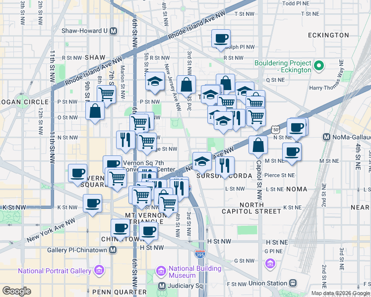 map of restaurants, bars, coffee shops, grocery stores, and more near 101 Independence Avenue Southeast in Washington