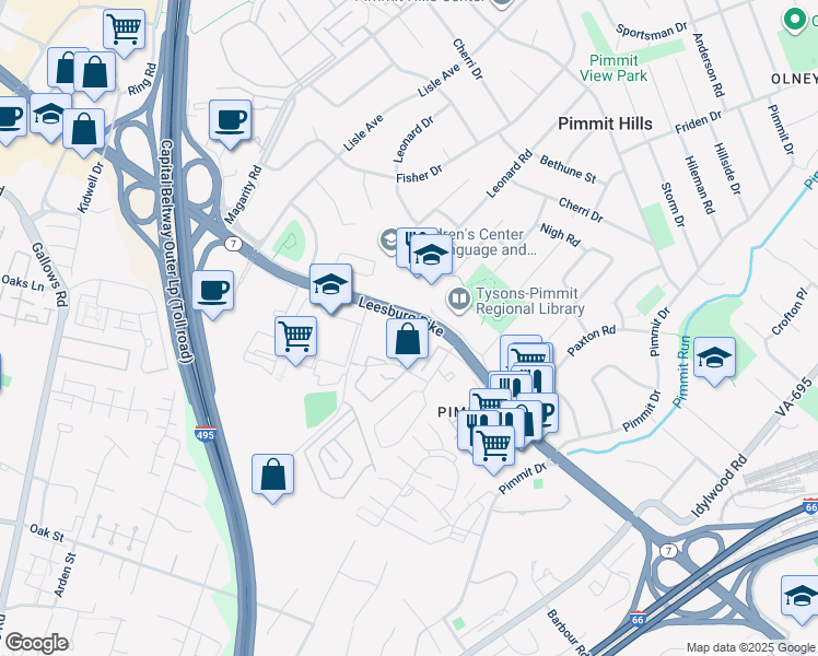 map of restaurants, bars, coffee shops, grocery stores, and more near 2098 Hutchison Grove Court in Falls Church