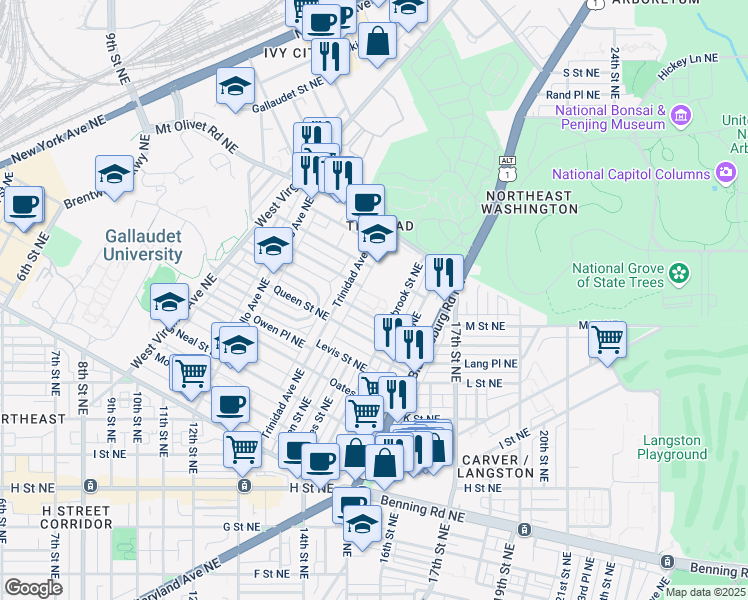 map of restaurants, bars, coffee shops, grocery stores, and more near 101 Independence Avenue Southeast in Washington