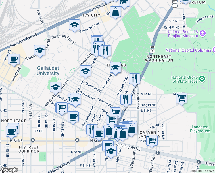 map of restaurants, bars, coffee shops, grocery stores, and more near 101 Independence Avenue Southeast in Washington