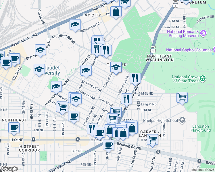map of restaurants, bars, coffee shops, grocery stores, and more near 101 Independence Avenue Southeast in Washington