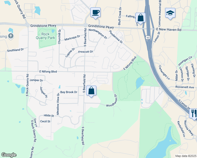 map of restaurants, bars, coffee shops, grocery stores, and more near 2400 East Nifong Boulevard in Columbia