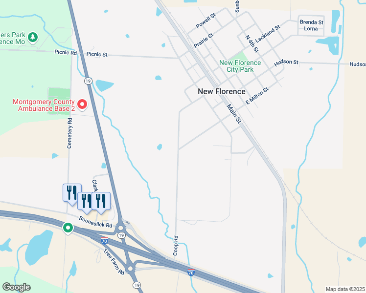 map of restaurants, bars, coffee shops, grocery stores, and more near 303 West Milton Street in New Florence