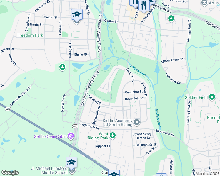 map of restaurants, bars, coffee shops, grocery stores, and more near 25640 Creek Run Terrace in Chantilly