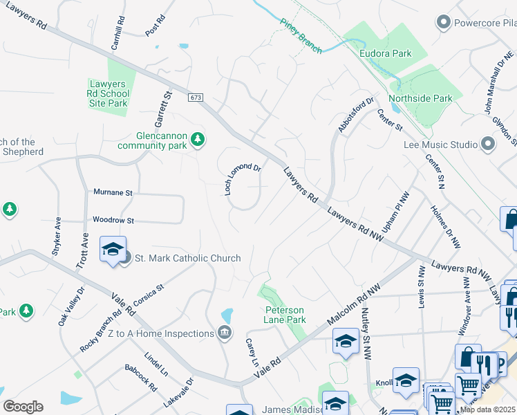 map of restaurants, bars, coffee shops, grocery stores, and more near 2215 Loch Lomond Drive in Vienna