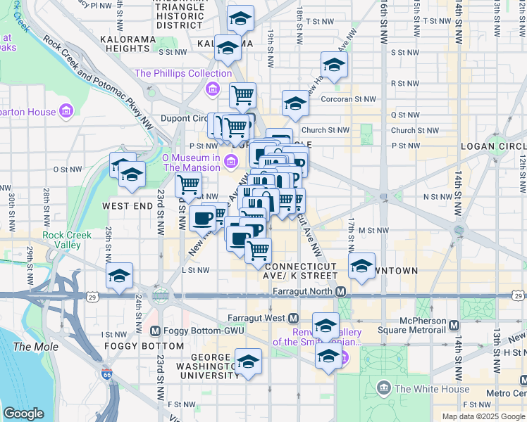 map of restaurants, bars, coffee shops, grocery stores, and more near 101 Independence Avenue Southeast in Washington
