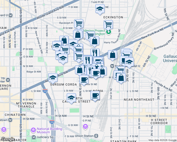 map of restaurants, bars, coffee shops, grocery stores, and more near 40 Patterson Street Northeast in Washington