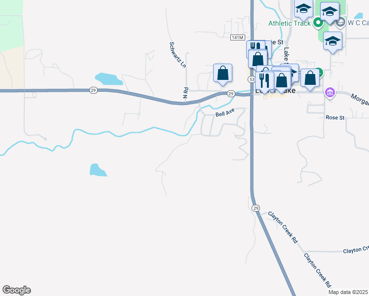map of restaurants, bars, coffee shops, grocery stores, and more near 10157 Bell Avenue in Lower Lake