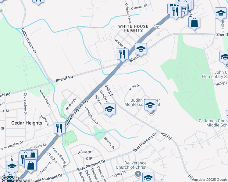 map of restaurants, bars, coffee shops, grocery stores, and more near 1200 Indo Place in Hyattsville