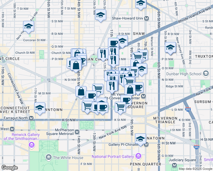 map of restaurants, bars, coffee shops, grocery stores, and more near 1229 12th Street Northwest in Washington