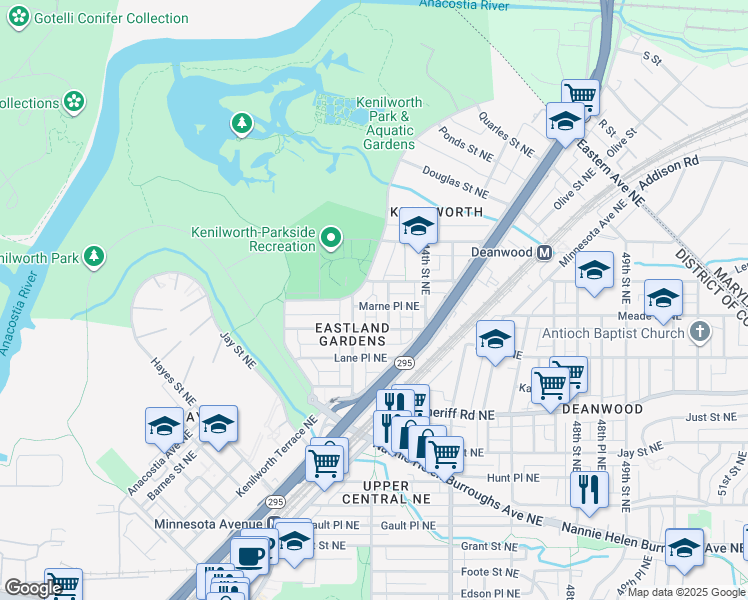map of restaurants, bars, coffee shops, grocery stores, and more near 101 Independence Avenue Southeast in Washington