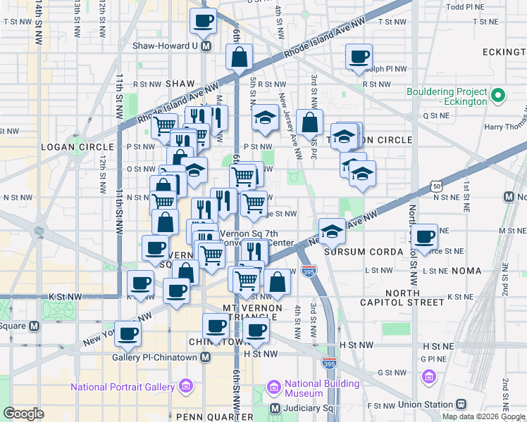 map of restaurants, bars, coffee shops, grocery stores, and more near 101 Independence Avenue Southeast in Washington